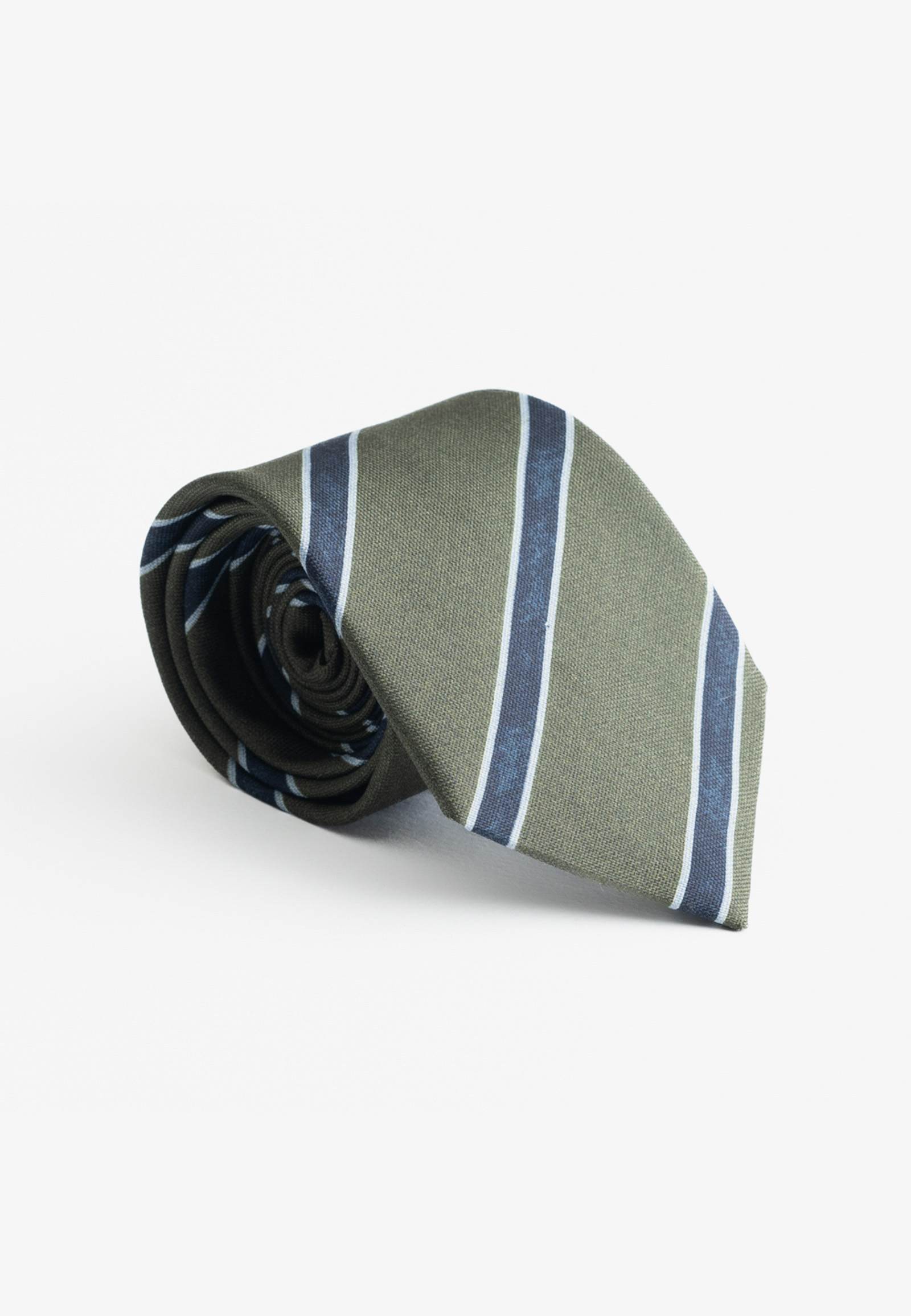 70200316-700483-A Green silk tie with blue stripe - Image 1