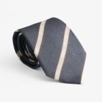 Grey silk tie with ivory stripe