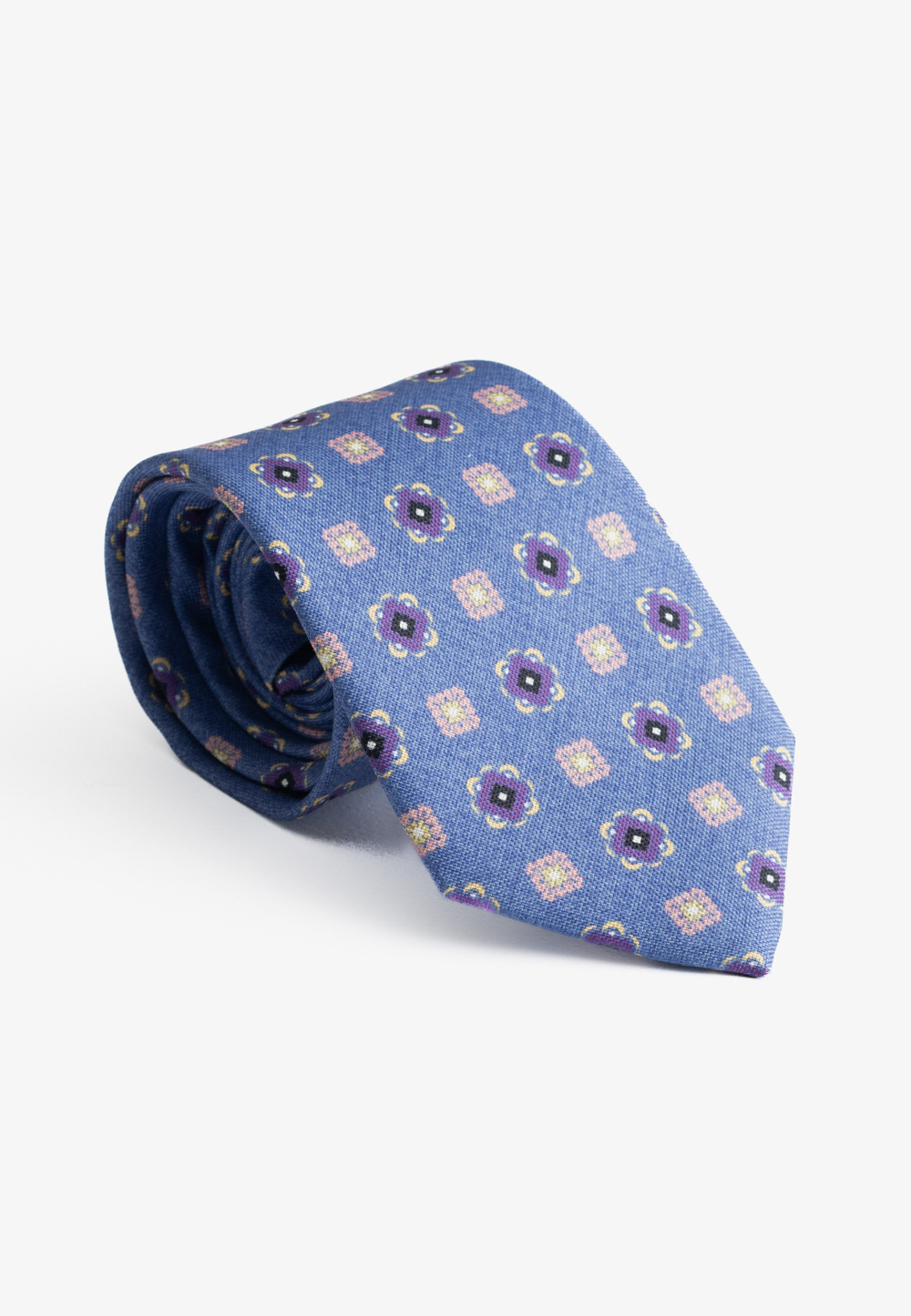 70200319-700490-A Sky blue silk tie floral print - Image 1